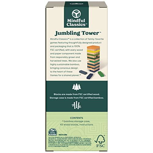 Mindful Classics, Jumbling Tower Sustainable Wooden Blocks Tumbling Toppling Bamboo Wood Party Stacking Game, For Adults And Kids Ages 8 And Up #TOP5
