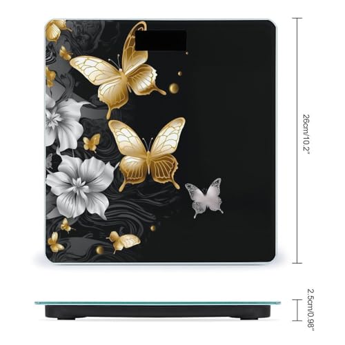 Báscula digital de baño blanca con mariposas doradas miniatura 2