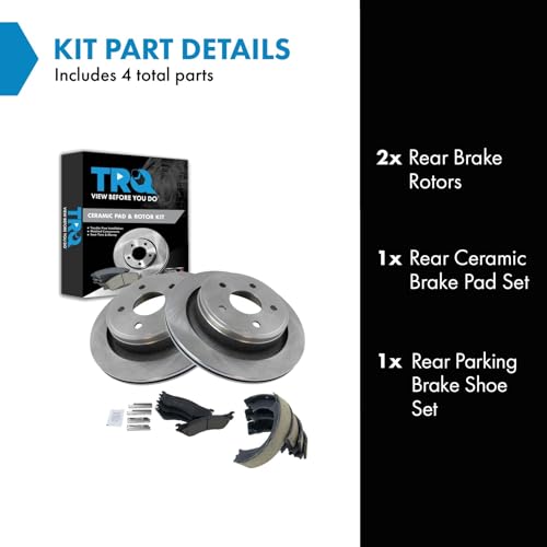 Image of TRQ Rear Brake Pad and Rotor Set Ceramic Parking Shoe Compatible with 2004-2006 Dodge Ram 1500