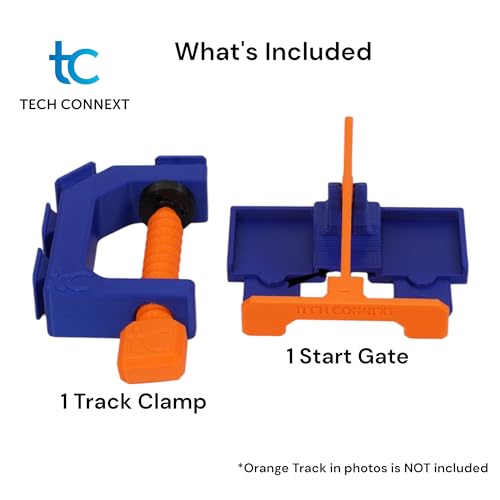 clamp with 2 lane starter gate compatible with hot wheels cars and track blueorange