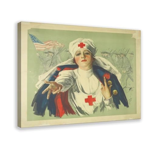 Toile infirmière Croix Rouge 1917 tableau vintage décoration murale salon salon chambre 40x61