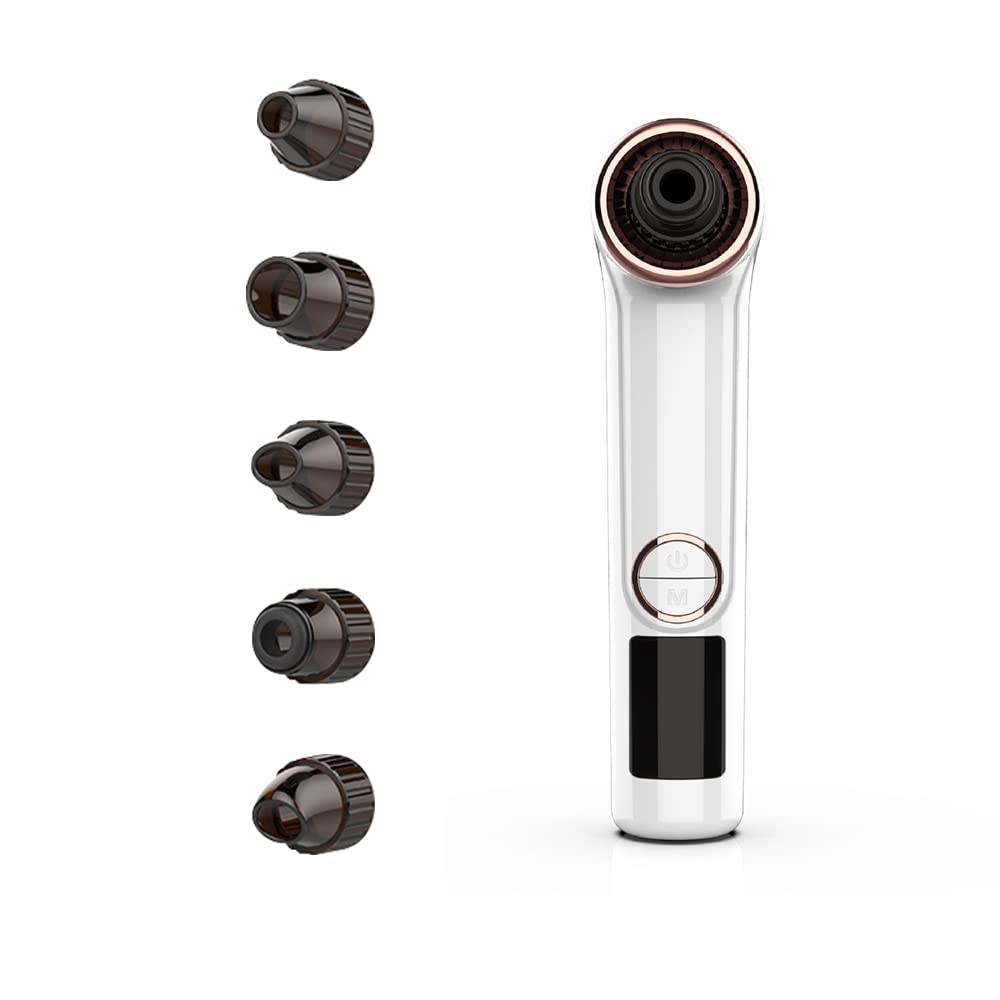 Ponery 5 in 1 Blackhead Remover Pore Vacuum, Blackhead Remover, Skin Care Tool, Facial Blackhead Vacuum Extractor, Cleansing Tool, Super Suction, No Skin Damage. (White)