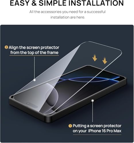 Image of Mr.Shield Screen Protector for iPhone 16 Pro Max, 9H Hardness Tempered Glass Screen Guard, Military Grade Shatterproof, Easy Installation Tray, HD Clarity, Case-Friendly [2 Pack]