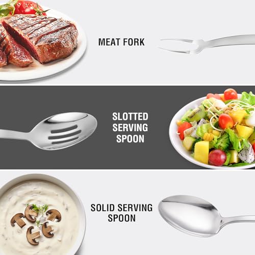 Stainless Steel Cooking Utensils Set, HIFIND 7PCS Kitchen Utensils Set, Durable Kitchen Utensils - Meat Fork, Solid Serving Spoon, Ladle, Pasta Fork, Skimmer, Slotted Serving Spoon, Slotted Spatula - Image 7