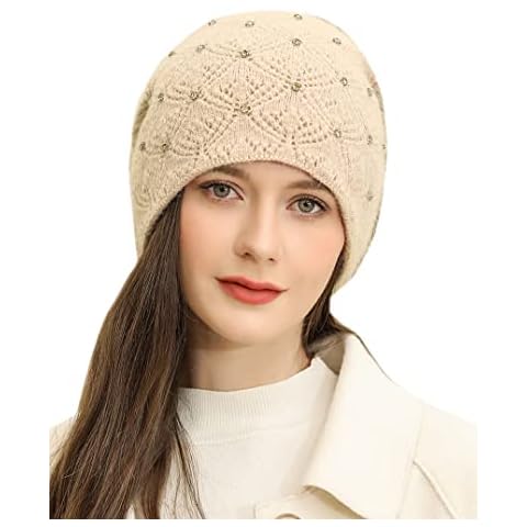 SEAFORM Women Winter Beanie Hat Warm Fleece Lined Slouchy Knitted Fashion Skull Cap Thick Baggy Soft Beanies Cap for Women, Beige, One Size Cover