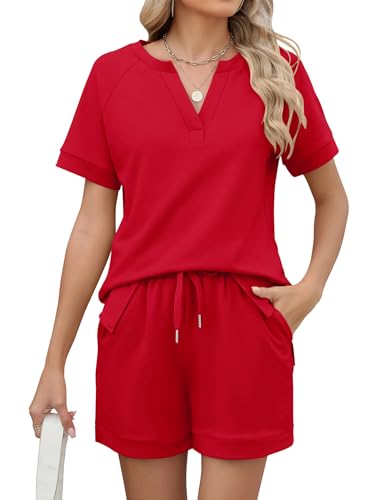 Image of LOMON Womens Two Piece Sets Summer Lounge Sets Sweatsuit Shorts Set Casual Matching Sets