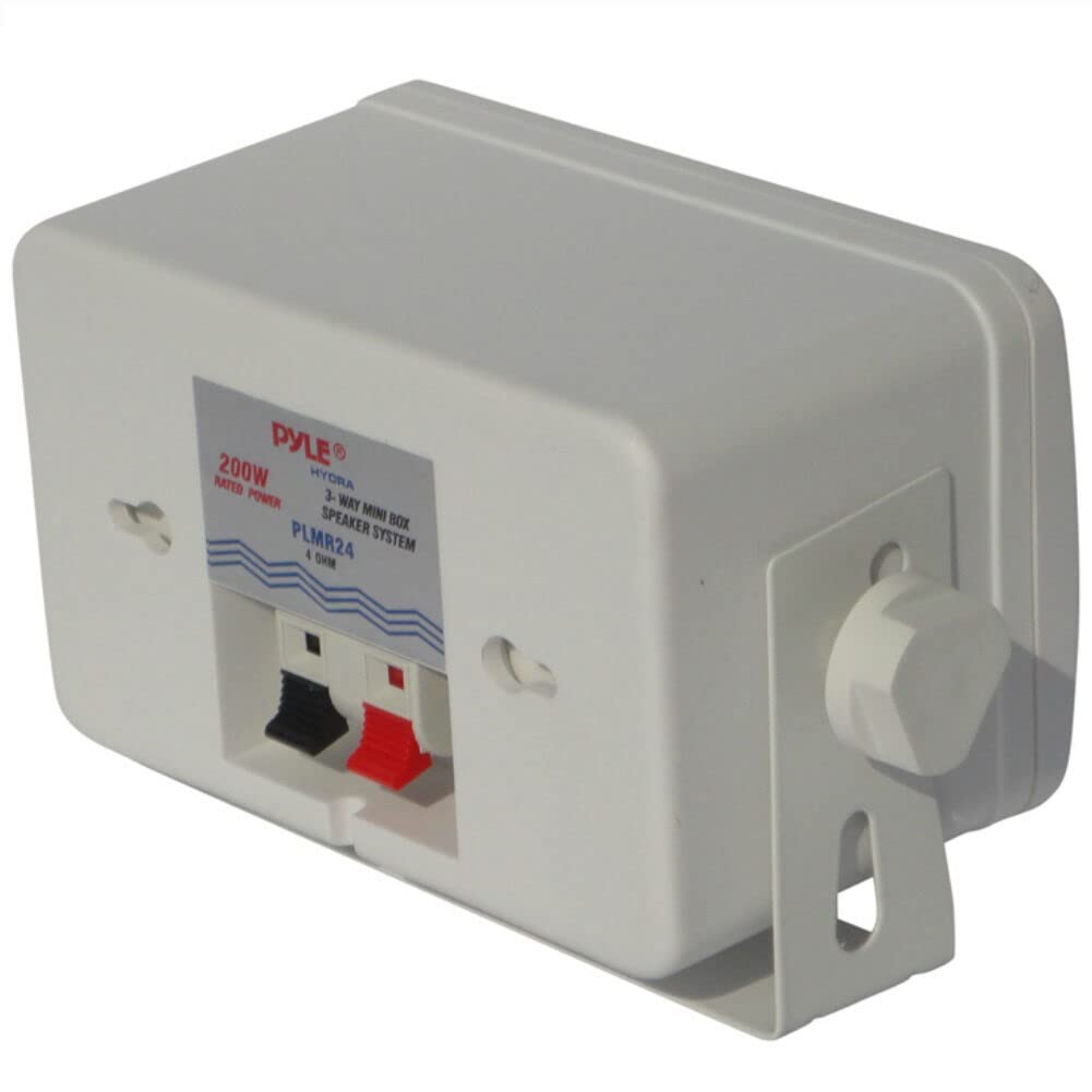 KIT Set pour Pyle PLMR24 2 Enceintes d'écoute universelles, Blanches, étanches, 200 Watts rms et 400 Watts Max, pour Plage, Bar, Restaurant, Bateau, annexe, par Paire + Supports et câbles offerts