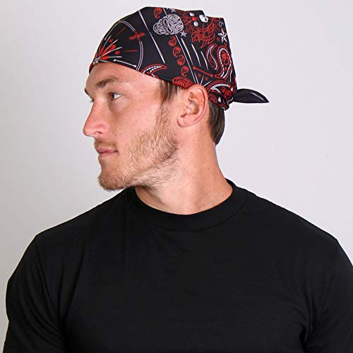 Hot Leathers Paisley Skulls Bandana (Black/Red, 21" x 21")