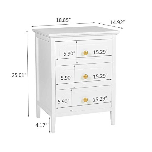Yigobuy 3 Drawer Nightstand White Side Table Bedroom End Table For Living Room Bedroom With Storage 1 Set Bedroom Furniture (White, 18.9) #TOP2