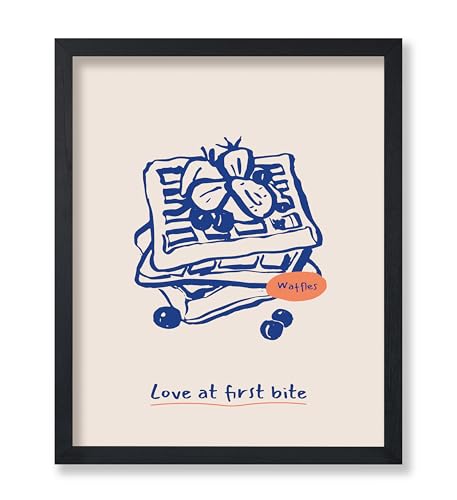 Poster Master Love At First Bite Poster - Retro Waffle Print - Pastry Art - Food & Drink Artwork - Dessert & Sketch Illustration - Chic Boho Design - Kitchen or Bakery Decor - 11x14 UNFRAMED