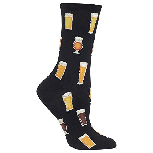 Hot Sox Womens Beer Crew Socks, Womens Shoe Size 4-10.5, Black