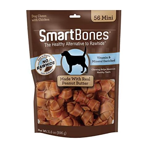 SmartBones Mini Bones With Real Peanut Butter 56 Count, Rawhide-Free Chews For Dogs Cover