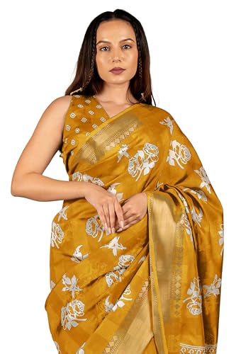 Image of MIRCHI FASHION Women Saree Cotton Blend Kalamkari Printed | Comfortable Office and Regular Daily Use Sari with Unstitched Blouse Piece