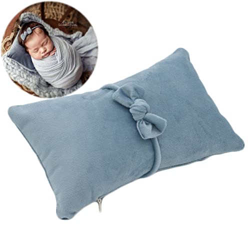 Zeroest Posing Pillows Newborn Photography Baby Posing Pillow Infant Photo Shoot Props Velvet Posing Pillow with Headband (Light Blue)