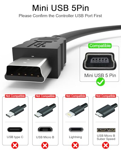 Mini USB Cable Compatible with Ps3 Controller Charger 5pin Mini USB to USB A 2.0 480Mbps Charging Cable Data Cord for PlayStation 3 Controller 1M/3.3Ft Mini USB Cable