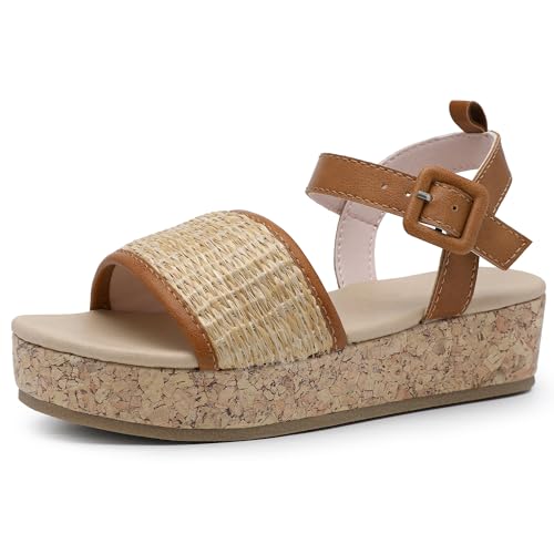 shoeslocker Girls Sandals Flatform Wedge Open Toe Sandals Adjustable Ankle Strap (Little Kid/Big Kid)