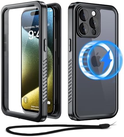 Beeasy for iPhone 12 Waterproof Case MagSafe Magnetic Shockproof Dustproof Cover, 360 Full Body Protective Built-in Screen Protector Unbreakable Heavy Duty Hard Case for iPhone 12 6.1 Black