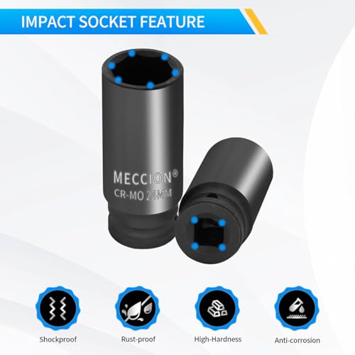 Image of Meccion 3 /8 Inch Drive Impact Socket 8mm Metric, 6 Point Cr-Mo Deep Socket, 63mm Length