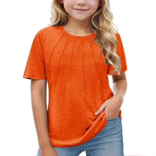 Girls Pleated T-Shirt Short Sleeve Tunic Blouse Quick Dry Crewneck Tees Teen Kids School Uniform Tops Athletic T-Shirt