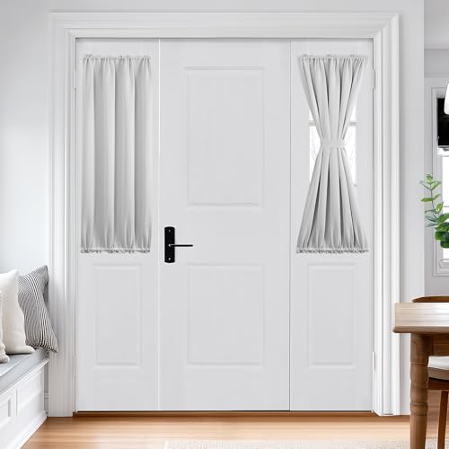 Deconovo Blackout Door Curtain for Glass Doors & Sidelights, Thermal Insulated Privacy Panel with Dual Rod Pockets & Adjustable Tieback, Machine‑Washable Curtain (25W x 40L, Silver Grey, 1 Panel)