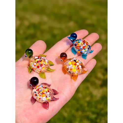 Sunpetal Set of 4 Handmade Glass Sea Turtle Figurines, 1.57" Confetti Art Glass Turtle, Collectible Miniature Ocean Animal for Home Decor, Desk Paperweight & Terrarium Accent by Sunpetal - Used condition - US$10.68