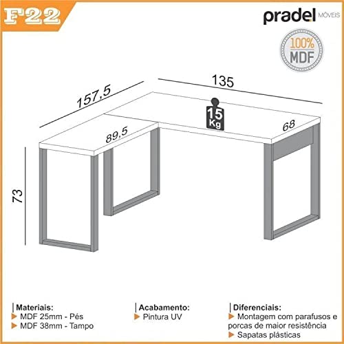 Conjunto Home Office 2 Peças 1 Escrivaninha em L e 1 Gaveteiro 3 Gavetas com Rodízios Dalla Costa Fr