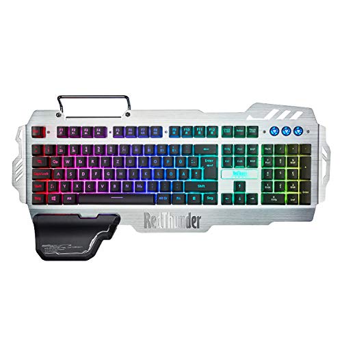RedThunder K900 RGB Gaming Tastatur, Deutsch QWERTZ, Ganzmetallpaneel, 25 Tasten Anti-Ghosting, Tastatur Für PC/Laptop/PS4/Xbox One Cover