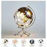 Globo Globus, beleuchtet, LED, 20 cm, Sockel aus Metall, Tischlampe mit dekorativer Welt für Zuhause, Büro, Schule, manuelle Drehung 360° – Geschenkidee für Kinder (Gold)