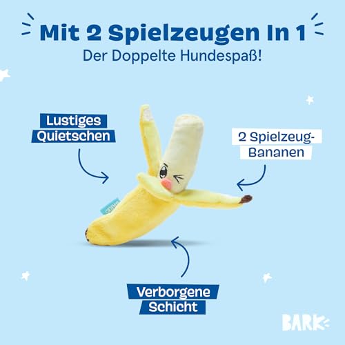 Barkbox 2 in 1 Interaktives Plüsch-Hundespielzeug – Rip and Reveal Hundespielzeug für kleine Hunde – Stimulierende quietschende Haustieranreicherung und Welpenspielzeug | Bananen (klein)