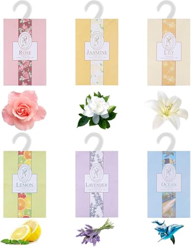18 Stück Kleiderschrank Aromatherapie Kleiderbügel, Duftsäckchen Kleiderschrank Duft Hanging Scent Schrankduft Wäscheduft Schrank Lavendel, Jasmin, Lilie, Rose, Ozean, Zitrone Für Closet, Schuhregal