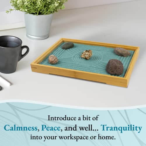 Desktop Tranquility Large Japanese Zen Garden Kit For Home Or Office Desk | Office Decor Zen Garden Kit Improves Meditation | Includes Sand Tray, Bamboo Tools, Rocks, And Wooden Flower | 11" X 7.5" #TOP1