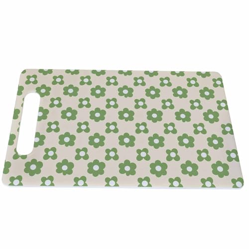 Bcumuq Vintage Flowers Cutting Boards Modern Elements Green Flowers Cutting Boards Kitchen Chopping Board with Handles Non Slip Plastic 16 x 10 x 0.24 Inch