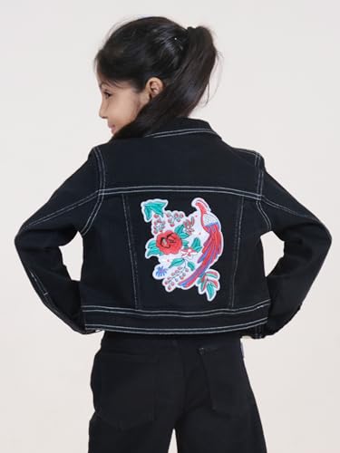 Image of Girls Full Sleeve Solid Crop Denim Jacket