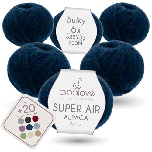 ALPALOVE Super Air Bulky 6-Set Baby Alpaca - Soft and Fast Hand Knitting Yarn 5.29 oz/ 328 Yards - HF259 Deep Ocean Melange by ALPALOVE - Used condition - US$36.95