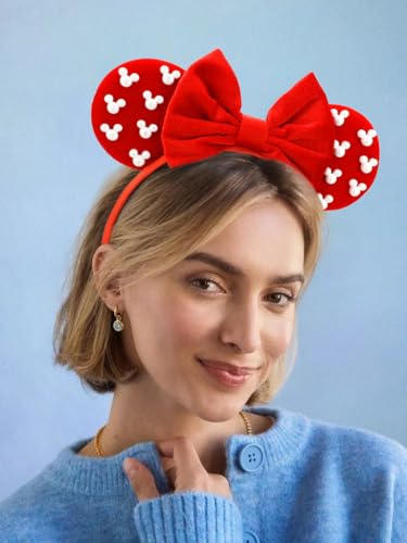Image of DRESHOW Mouse Ears Headbands for Women Pearl Hairbands Bow Head bands Velvet Head band Christmas Cosplay Costume Princess Party Decorations Halloween & Disney Trip
