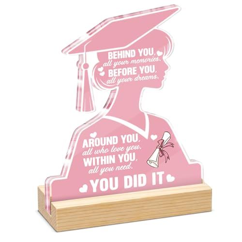 2026 Graduation Gifts Present for Her, Class of 2026 Graduation Decorations, Pink Inspirational You Did It Grad Party Acrylic Sign Keepsake Desk Decor