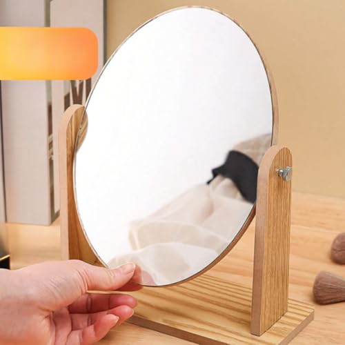 Espelho maquiagem Espelho de Mesa Retangular Bambu c/Ajuste 360 Maquiagem Penteadeira Acessórios De