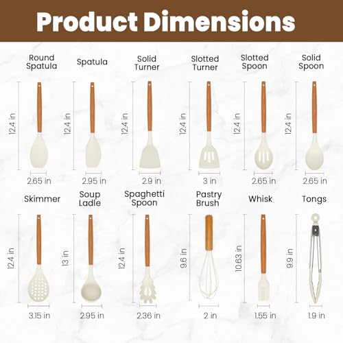 Kitchen Utensils Set - 12 Pcs Silicone Cooking Utensils Set with Wooden Handle - Heat Resistant Non-Stick BPA Free Spatula Set,Turner, Spoon, Brush, Silicone Kitchen Gadgets Utensil Set - image 2
