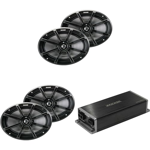 KICKER Marine KPX300.4 Amplificador y 2 Parlantes 6x9