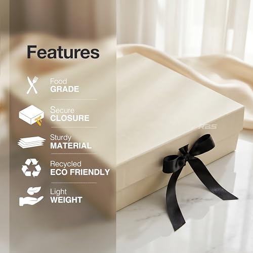 Image of RBS - LARGE Gift Box (34 x 33 x 10cm) Gift Box for Packaging (1 Pack) Hamper Box for Gift Holds Upto 10 kg Gift Packing Box Gift Boxes for Return Gifting Hamper Box (Ivory Crest Black Ribbon)