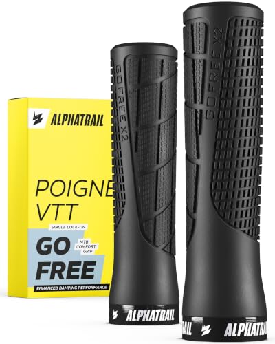 Alphatrail GoFree poignée VTT pour vélo & vélo électrique, Grip Trail avec Amorti, poignee Velo Lock-on 22,2 mm, 1 Paire, 120 g, poignées VTT pour Trail &...