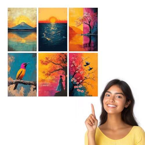 Image of SiddArtify Abstract Landscape Wall Art Poster Print Set - Colorful Nature Prints for Living Room Bedroom Office Decor - 8x12 Sticker Pack of 6