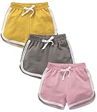 YOUNGSOUL 3er-Pack Mädchen Kurze Hose Sommer Baumwolle Shorts Kinder Sporthose Kurz Gelb/Grau/Rosa DE: 134-140 (Herstellergröße 140)