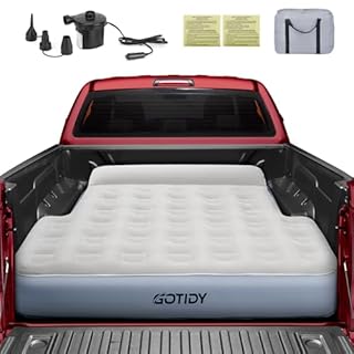 GOTIDY Short Truck Bed Mattress 5-5.5ft for Mid-Size Pickup,Truck Bed Air Mattress for Tacoma Honda Ridgeline Jeep Gladiator JT 5ft, Wired Air Pump, Oversized Carry Bag, Integrated Pillow