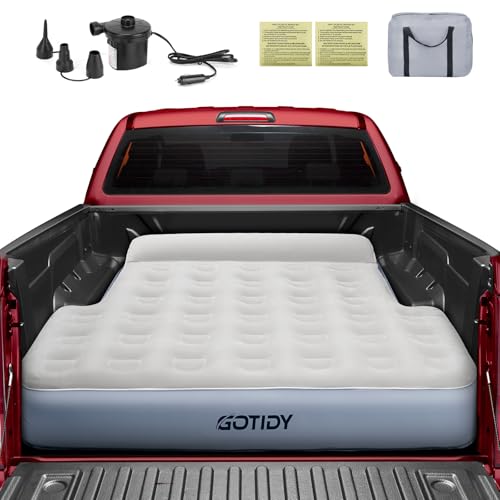 GOTIDY Short Truck Bed Mattress 5-5.5ft for Mid-Size Pickup,Truck Bed Air Mattress for Tacoma Honda Ridgeline Jeep Gladiator JT 5ft, Wired Air Pump, Oversized Carry Bag, Integrated Pillow by GOTIDY - Used condition - US$65.31