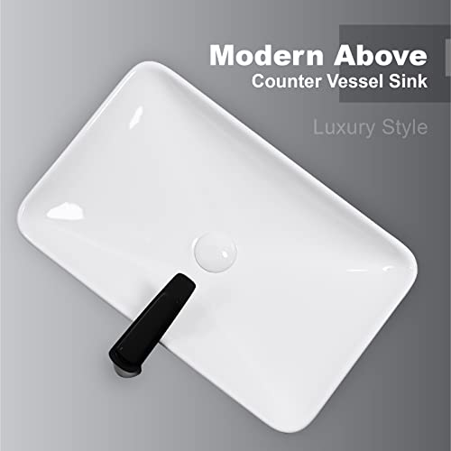 Tysun Vessel Sink, 23'' X 14'' Bathroom Sink Above Counter, White Porcelain Ceramic Bathroom Vessel Sink Art Basin With Pop-Up Drain #TOP5