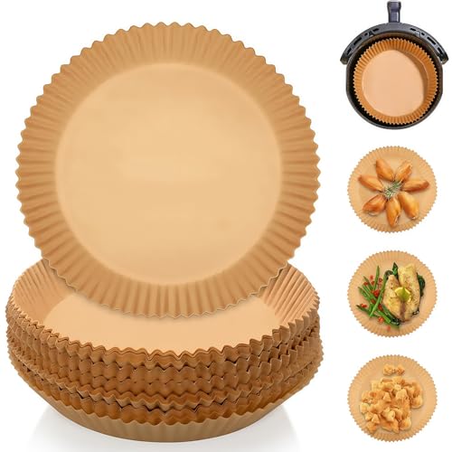 Lot de 100 feuilles de papier sulfurisé rond pour friteuse à air chaud, 16 cm, sans BPA, antiadhésif, imperméable, résistant à l'huile, paniers de 2,2 à 4,5 l, papier Airfryer pour four, micro-ondes