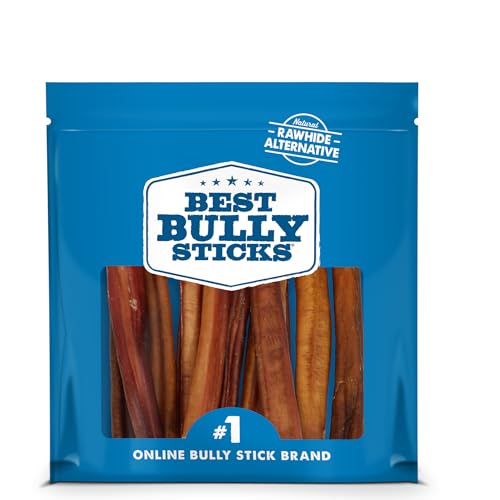 Best Bully Sticks Thick 6 Inch Bully Sticks for Dogs - 10 Count (Pack of 1) - Natural Grass-Fed Beef, Single Ingredient, Grain and Rawhide Free - Large Breeds