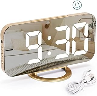 Digitaler Wecker mit Große LED, 6.5" Ohne Ticken, Uhr Tischuhr, Alarm Clock Digitaluhr, Uhr Digital Wecker mit Schlummermodus, Verstellbare Helligkeit, 2 USB-Ladeanschlüsse-Gold