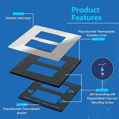 Image of LIDER Double Decorator Metal Wall Plate, Temperature and Impact Resistant, Screwless Cover, Modern Upgrade, Mid-Size 2-Gang 4.88 inch x 4.92 inch, LSMWP-32M-SS, UL Listed, Stainless Steel, 1-Pack